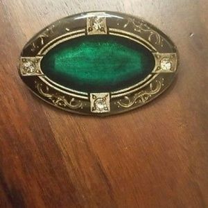 BROOCH PIN with EMERALDS and CRYSTALS VINTAGE